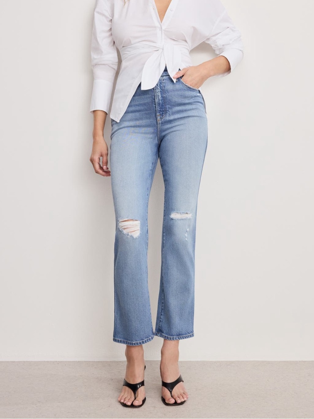 Good American Soft-Tech Good Curve Ripped High Waist Ankle Straight Leg Jeans